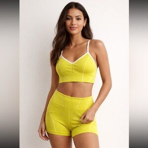 OFFLINE by Aerie Ribbed Seamless Sports Bra & Short Set | Yellow | Medium